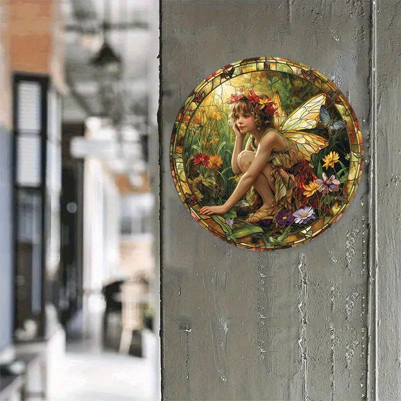 Enchanting Fairy Themed Circular Aluminum Decor Sign HD Printed, Weather-Resistant,Easy to Install Ideal for Home & Father's Day