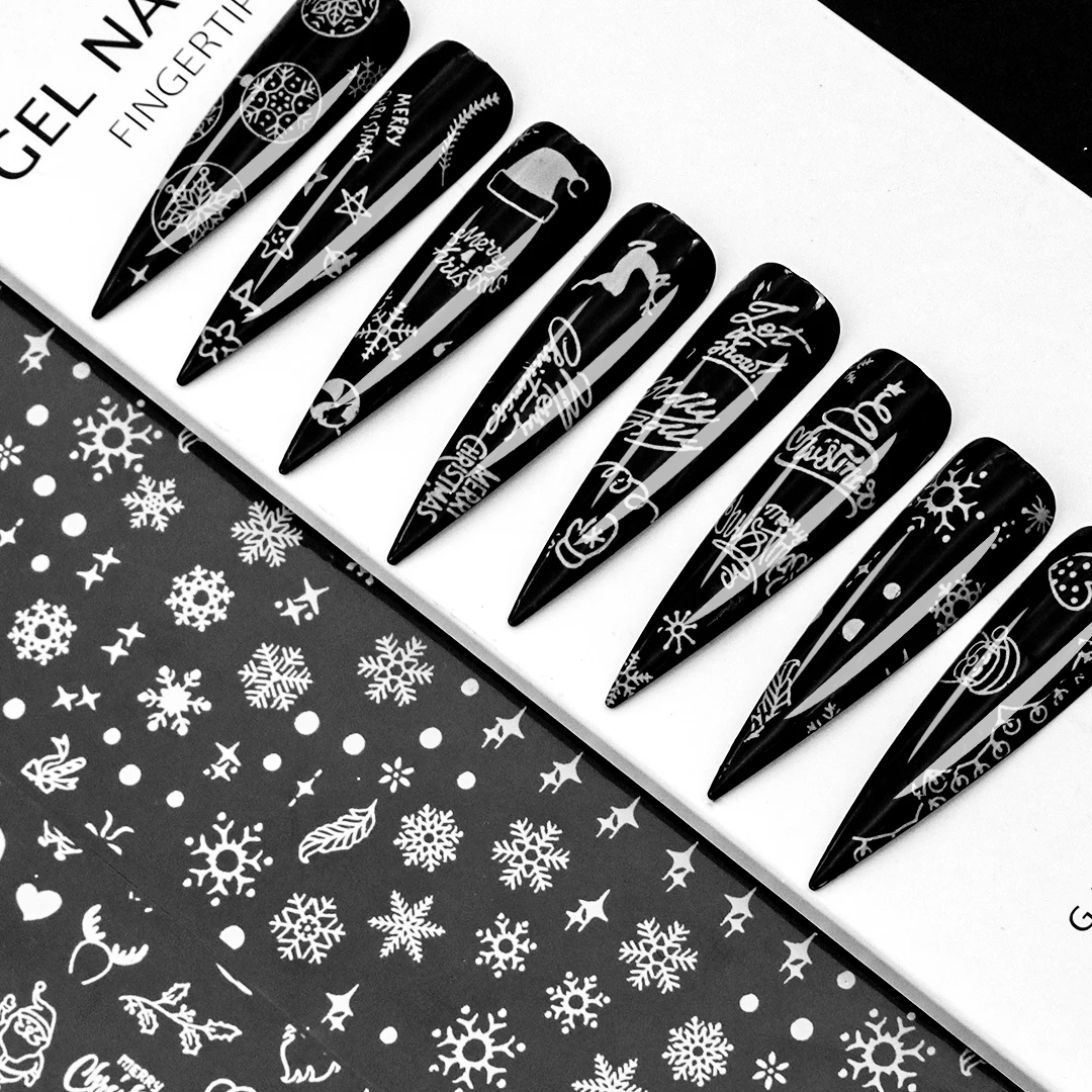 Snowflake Nail Foil Transfer Stickers Christmas White Snowflakes Xmas Tree Elk Star Nails Foils Design Manicure Tips Decoration