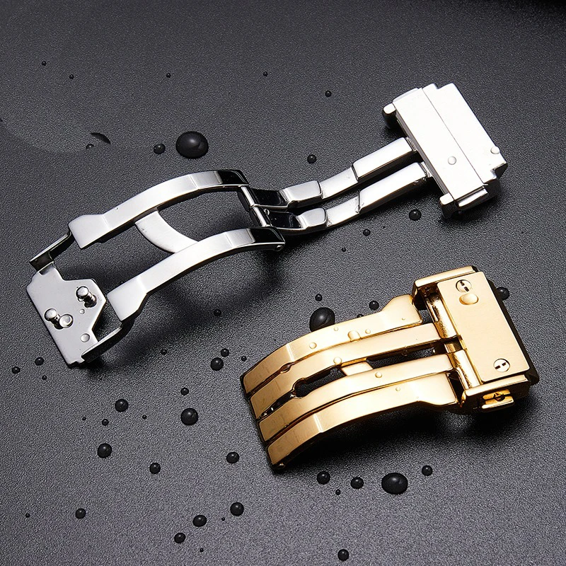 22mm Solid Stainless Steel Clasp With Tools Silver Black Fits For Hublot Big Bang Watch Men\'s Silicone Leather Strap Buckle