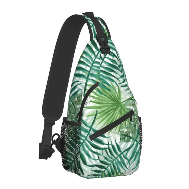 Green Fern Monstera Tropical Plants Sling Bag Men Botanical Leaves Shoulder Crossbody Chest Backpack Travel Hiking Daypack