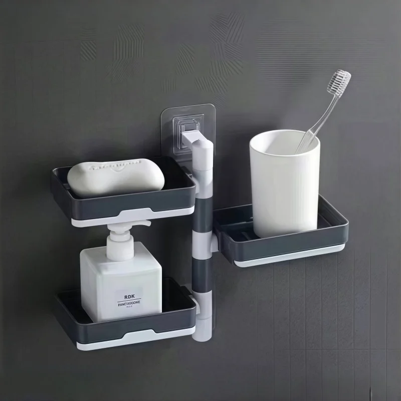 Rotary soap box Soap box perforation-free wall mounted drain storage rack multi-function dry and wet separation