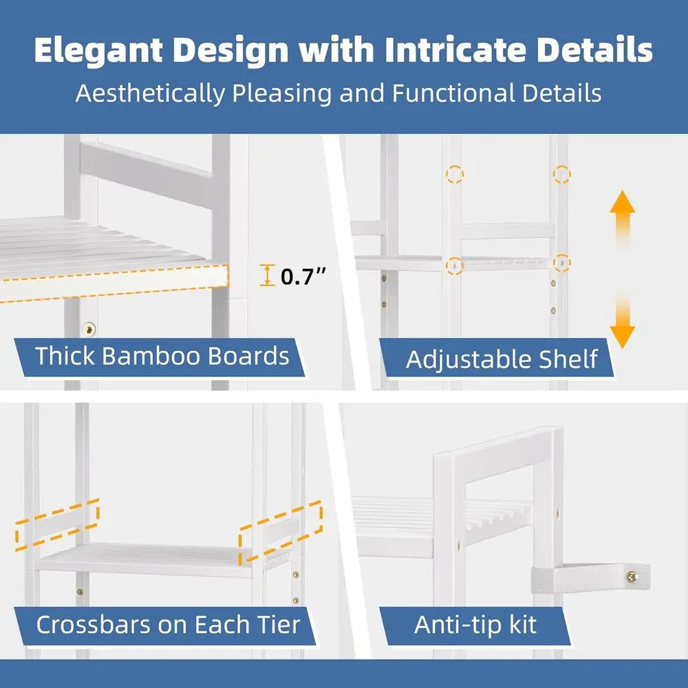 رف كتب نحيف باللون الأبيض مكون من 5 طبقات مع أرفف قابلة للتعديل لتخزين المكاتب المنزلية وغرفة النوم