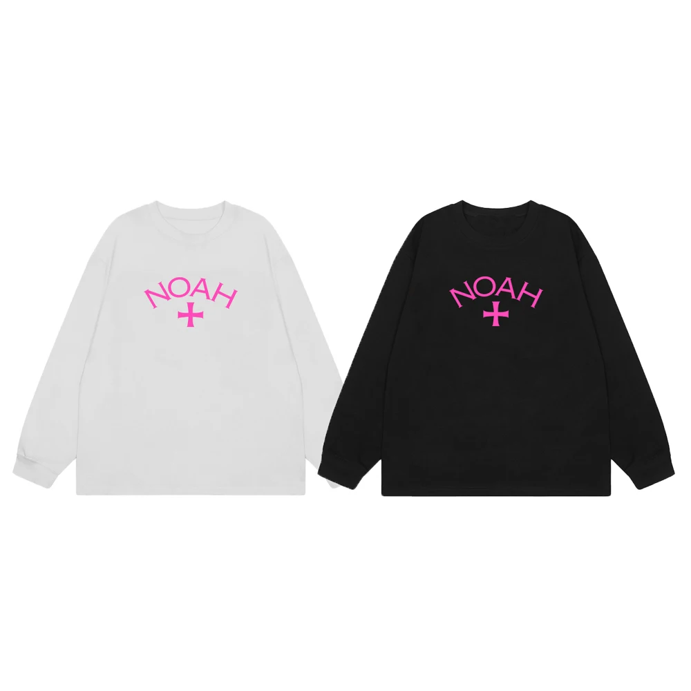 

Розовая футболка с принтом креста Noah, весенне-осенняя повседневная свободная футболка из чистого хлопка с круглым вырезом для мужчин и женщин