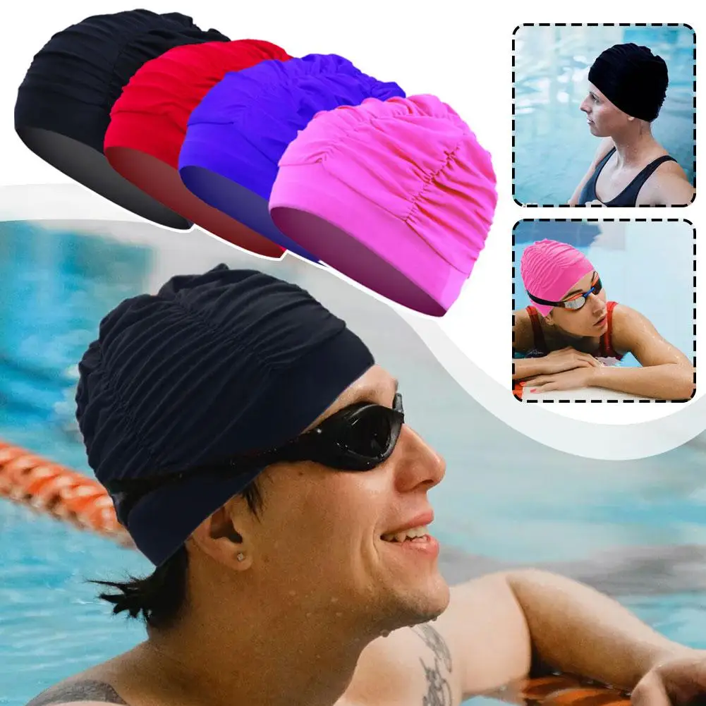 Swimming Hat Women Unisex Girls Long Hair Bathing Cap Turban Elastic Nylon Cap Sport Free Swim Drape Swimming Size Pool Str G9G8