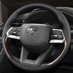 For Toyota LAND CRUISER V6 2022 Land Cruiser LC300 Hand-stitched black wear-resisting Genuine Leather car steering wheel cover