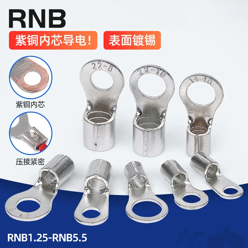 100Buah RNB3.5-5 RNB5.5-6 RNB5.5-8 Kabel Listrik Terminal Cincin Non Terisolasi Konektor Telanjang