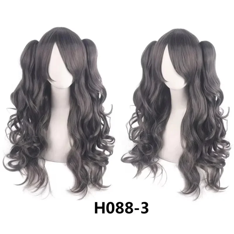 Perruque synthétique longue bouclée Lolita pour Halloween, perruque de Cosplay multicolore marron noir rouge rose + bonnet de perruque