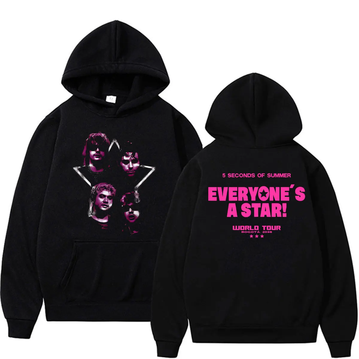 Мужские толстовки 5 Seconds of Summer Everyone's A Star World Tour 2026 в стиле ретро, хип-хоп, уличный стиль, комфортные свободные пуловеры