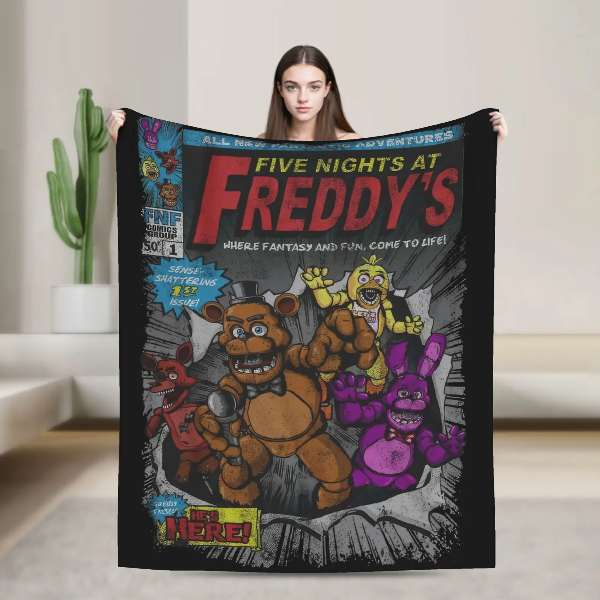 Five Nights Game Comic Blankets Flannel All Season  Breathable Lightweight Throw Blanket for Home Bedroom Rug Piece