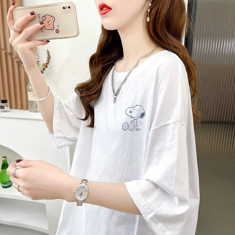 Snoopy Hort Sleeves Cartoon Anime Oversized T-shirt Women Summer Soft O-neck Casual Loose Tees Tops Cotton T Shirts Sportswear