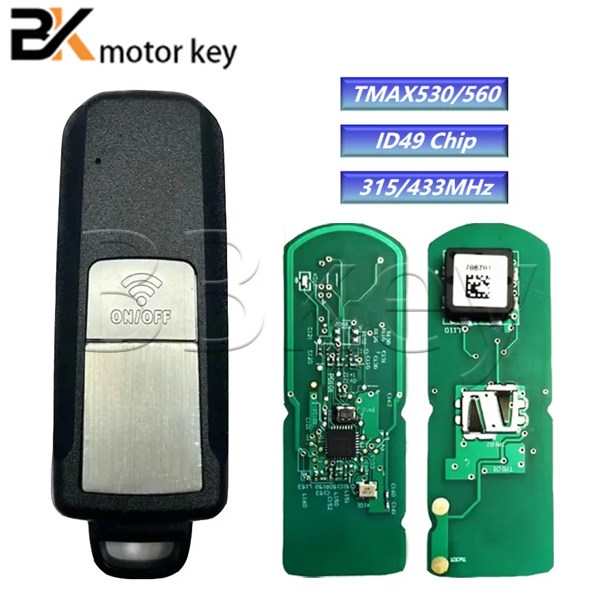 BB Motor Key aftermarket 315/433MHz ID 49 Remote Motorcycle Key Fob For YAMAHA TMAX T-MAX 530 560 TMAX530 TMAX560 2017-2023