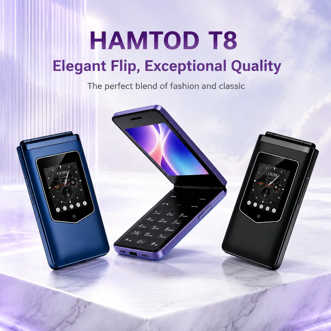 HAMTOD T8 4G Volte Flip Mobile Phone Dual SIM 2.8