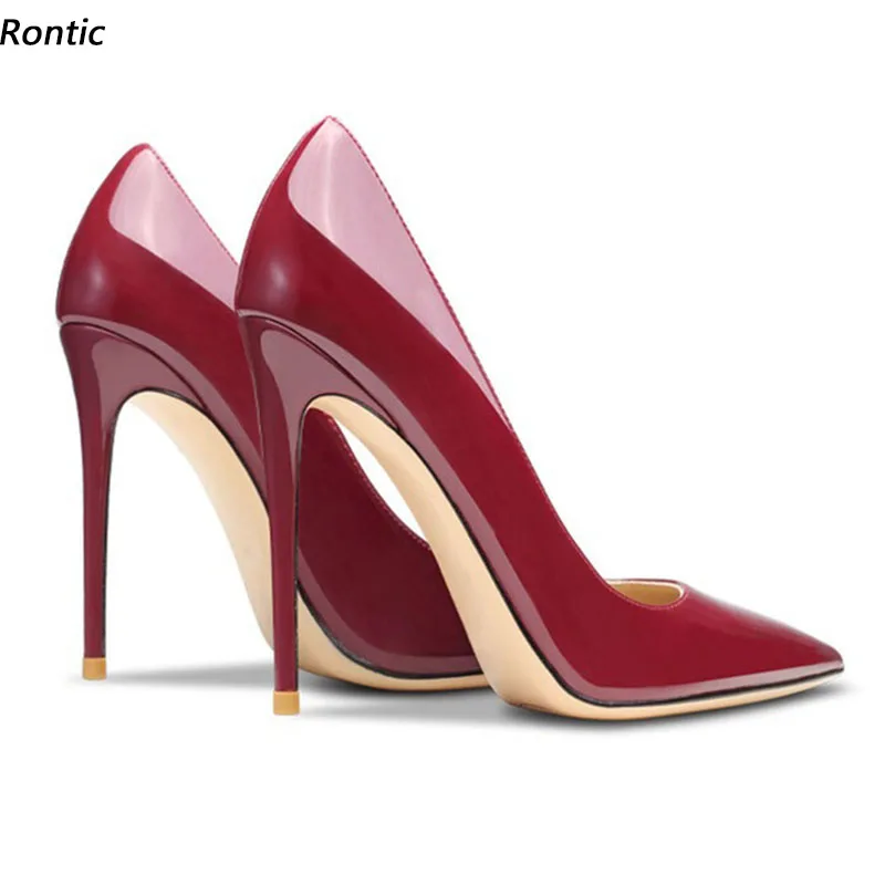 

Rontic Handmade Women Spring Pumps Stiletto Heels Pointed Toe Pretty Burgundy Party Shoes Ladies US Size 5-13