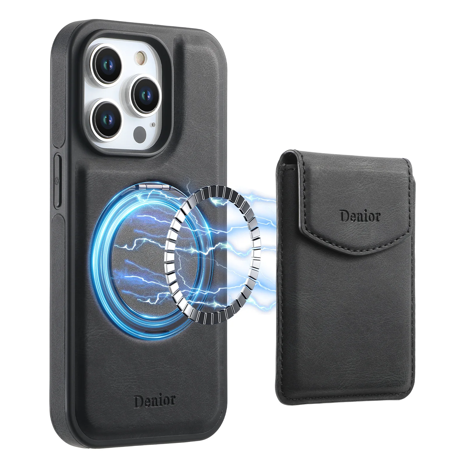 

case for iPhone 16 wireless charging phone case rotating ring magnetic suction two-in-one card holder bracket leather case
