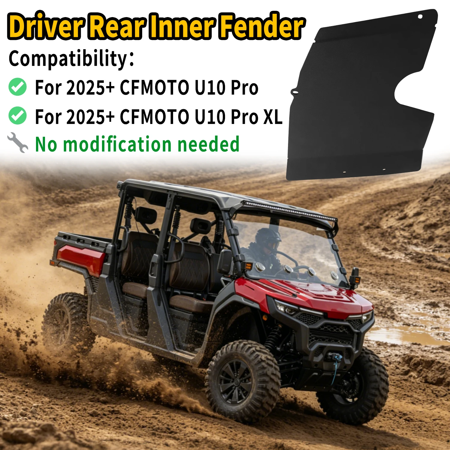 UTV Hinterer Innenkotflügel Schmutzfänger Spritzschutz für CFMOTO U10 Pro / U10 Pro XL 2025+ Schutz-Zubehör – Detail 7