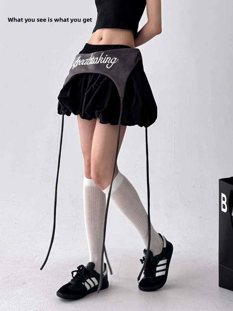 

Лето 2023, новинка, американская ретро-острая девушка, цветная юбка трапециевидной формы с поясом, юбка с высокой талией, полиэстер...