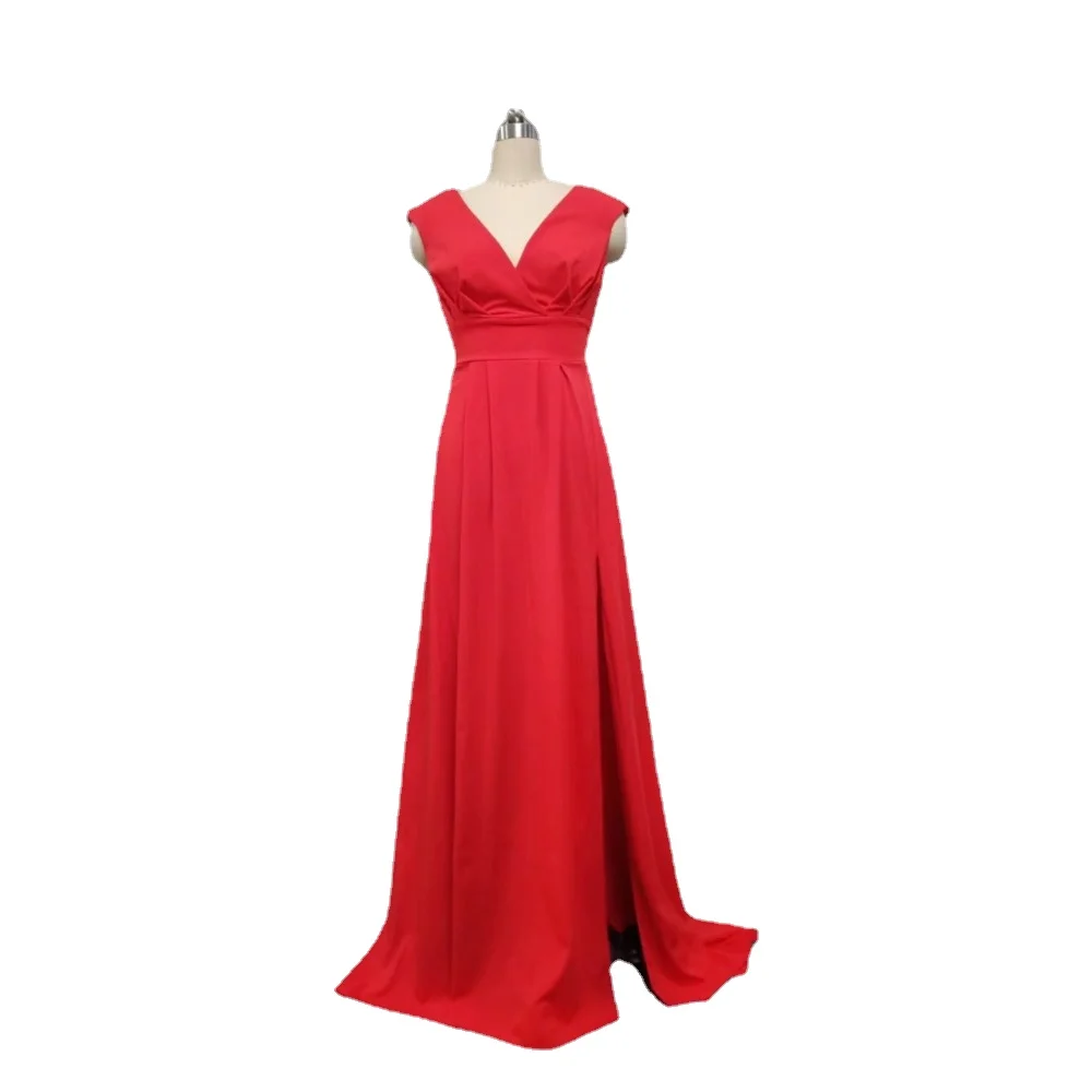 Open Back V Neck Sweep Train Elegant Cap Sleeve A-line Split Long Dress