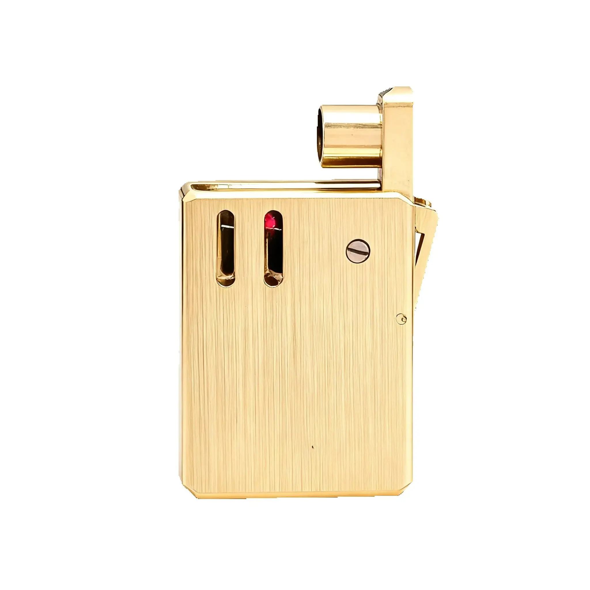 Image of Handgefertigtes Mini-Heizöl-Feuerzeug aus Messing mit Druckknopf, halbautomatisches, winddichtes Feuerzeug, Retro-Design, ultradünnes Kerosen-Feuerzeug