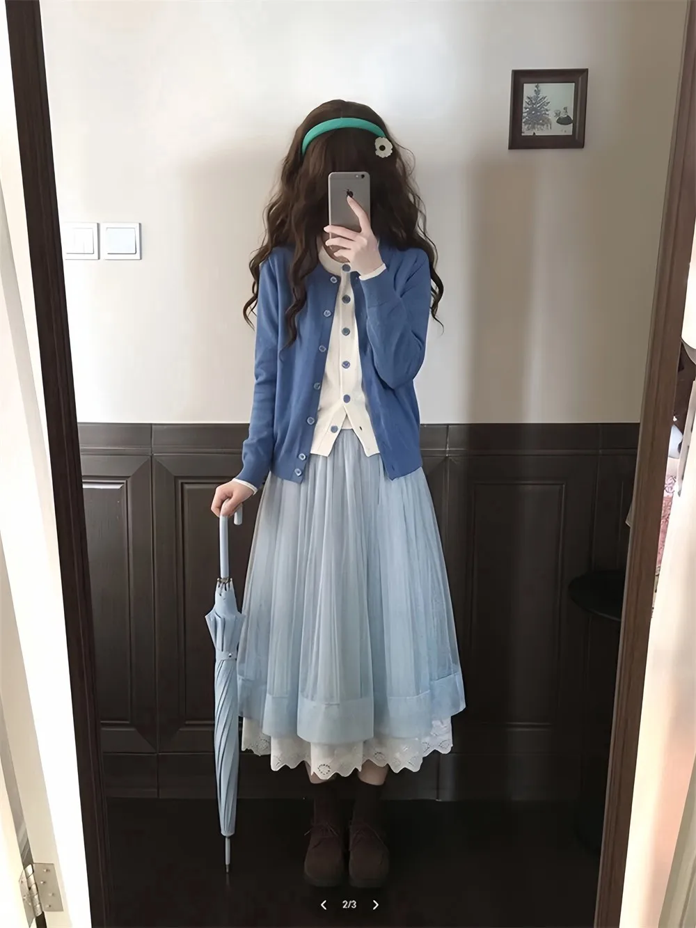 Trendy Korean Style Sweet Color Block Knitted Open Cardigan High Waist  Skirt Two Piece Set for Women Autumn Fashion