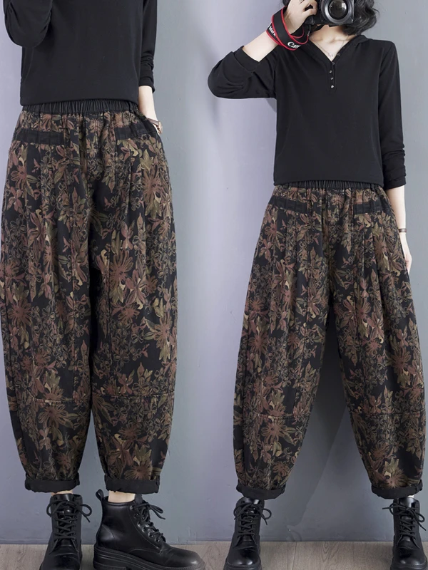 

Retro Personalized Fashion Print Patchwork Design Dad Pants New Style plus Size Loose Slimming Pleated Casual Harlan Pants