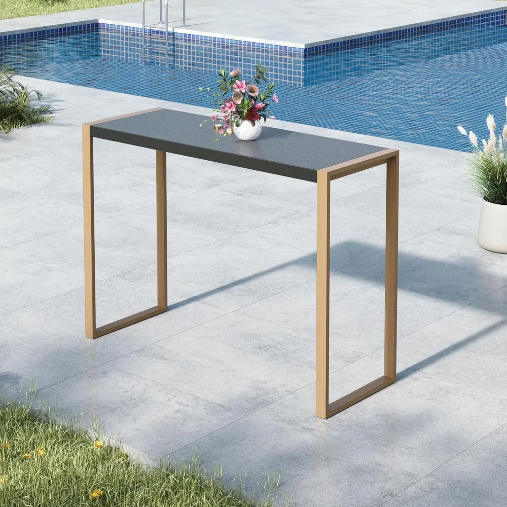 

Outdoor Patio Bar Table, Bar Height Outdoor Table, 40" H High Top Patio Table with Stone Texture Top & Adjustable Non-Scratch F