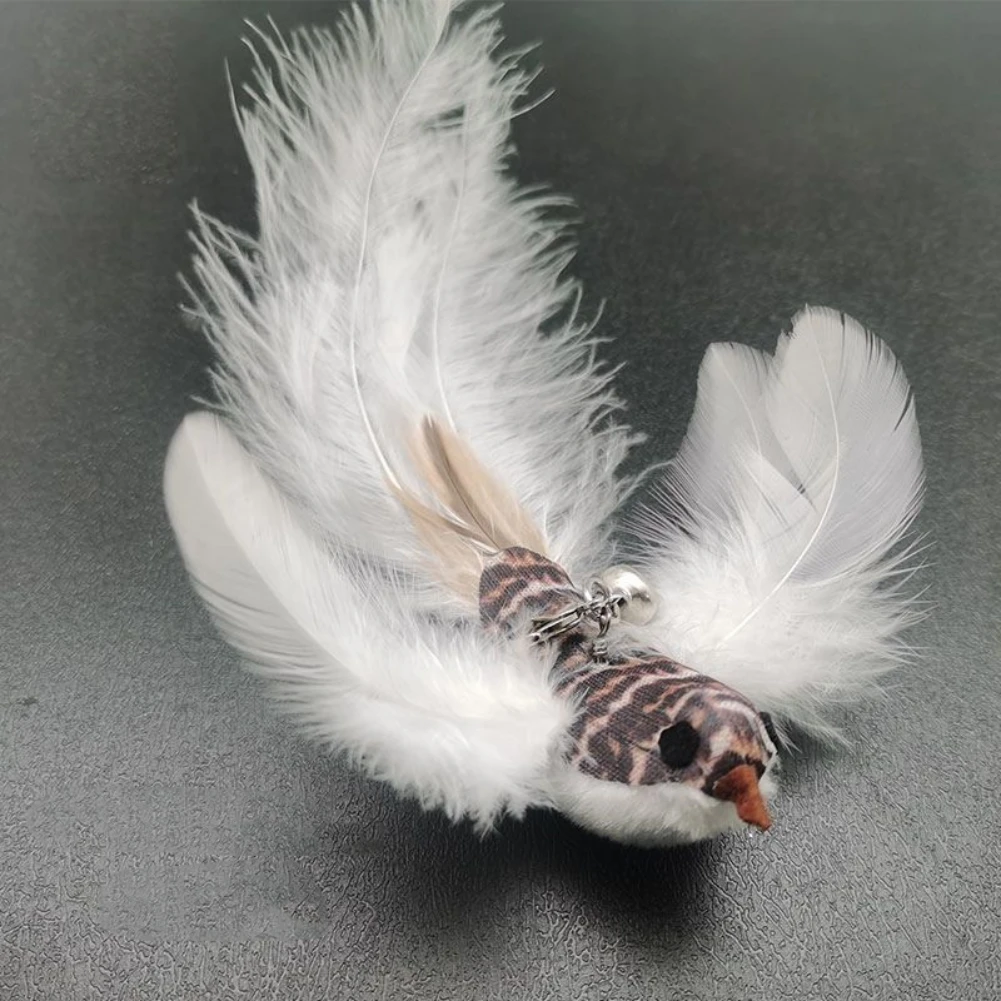 Cat Feather Toys Replacement Cat Toy Wand Refills Natural Feathers Bird Attachments with Bell for Indoor Cat Exercise Playing