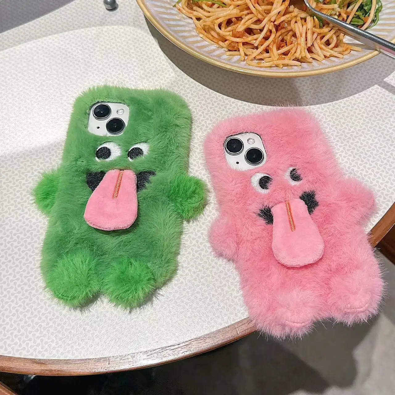 Phone Cases for Couples Plush  Tongue Apple for IPhone16 15 14 13 11 12 Pro Max Mini Plus  Case Soft  Winter  Autumn Shockproof
