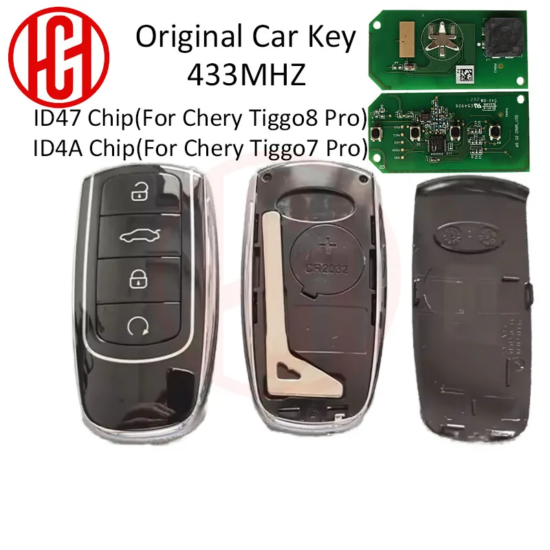 

47/4A Chip Original Car Keyless Smart Remote Key 433Mhz for Chery Tiggo7 Pro Tiggo 8 Plus Tiggo Tiggo 8 Pro 4 Buttons