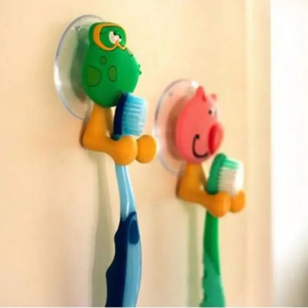 Cartoon Animal Toothbrush Holder Self-adhesive Wall Mount Toothpaste Dispenser Kids Toothbrush Holder Electric Toothbrush Stand