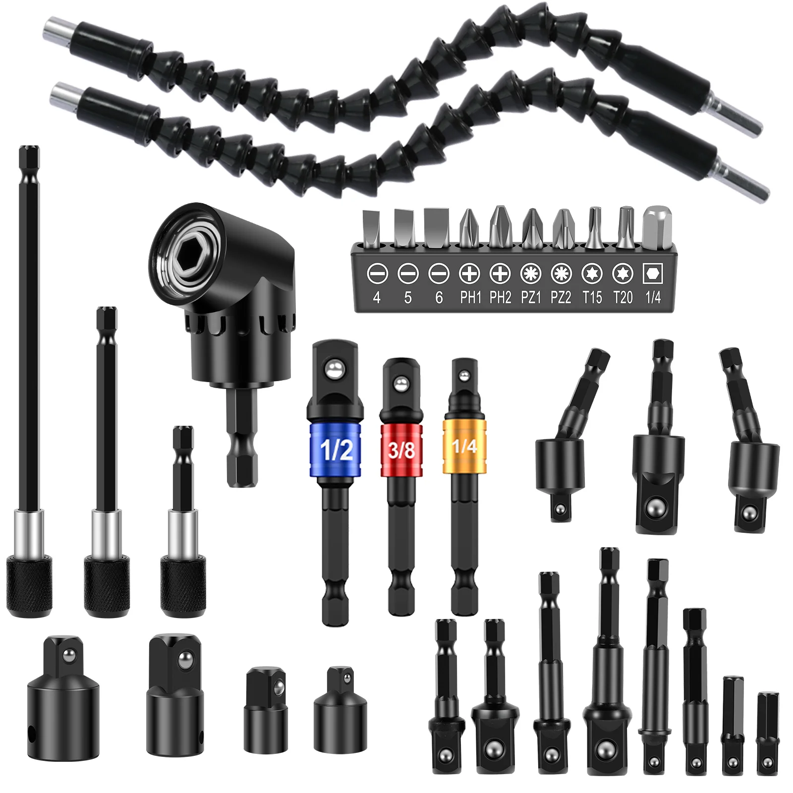 

34Pcs Flexible Drill Bit Extension Set 1/4 Inch Hex Shank Drill Bit Holder Extension Kit Multipurpose Drill Bit Attachment