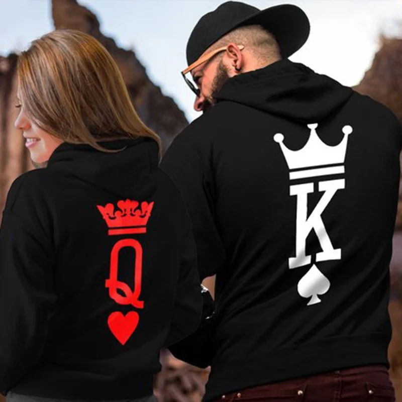 Sweats à capuche College King and Queen pour couples, sweats à capuche à manches longues, sweat-shirt amoureux, femmes et hommes