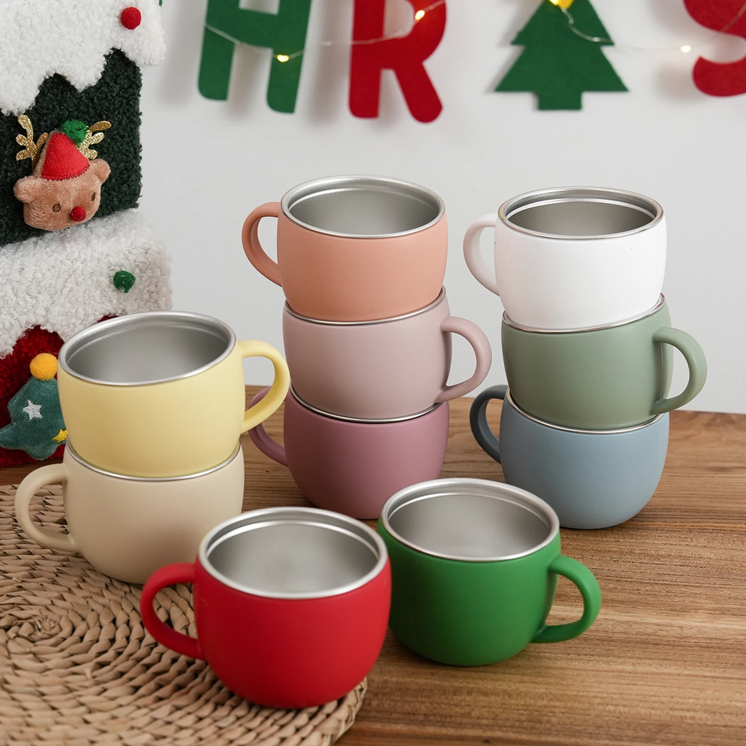 Color Kids 1PCS Single Handle Feeding Cup BPA Free Baby Stainless Steel Water Cup Removable Silicone Liquid Cup Christmas Gift