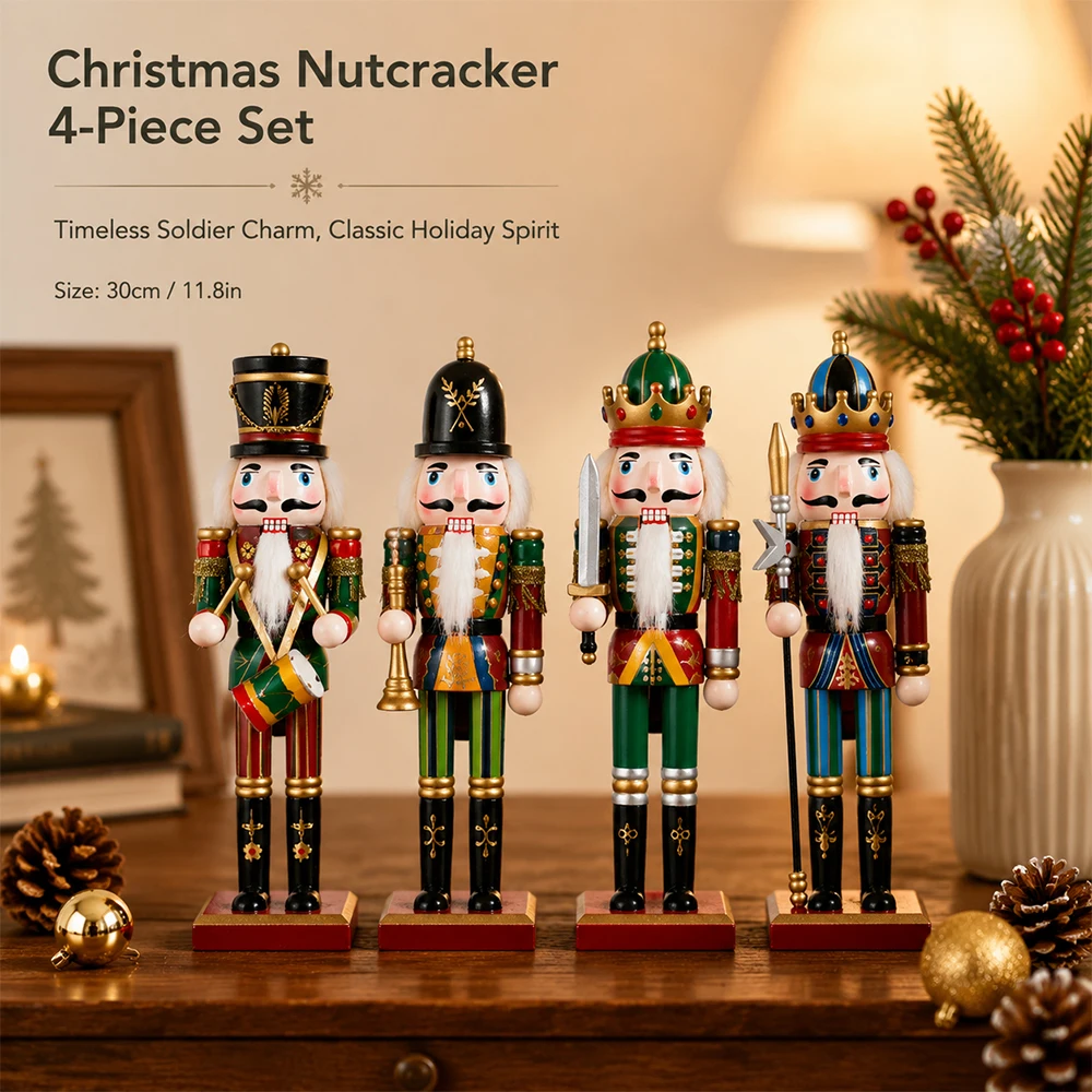 30CM Weihnachten Nussknacker Soldat Puppe Holz Vintage Puppe Kreative Handwerk Geschenk Weihnachten Dekorationen Hause Ornament – Detail 5