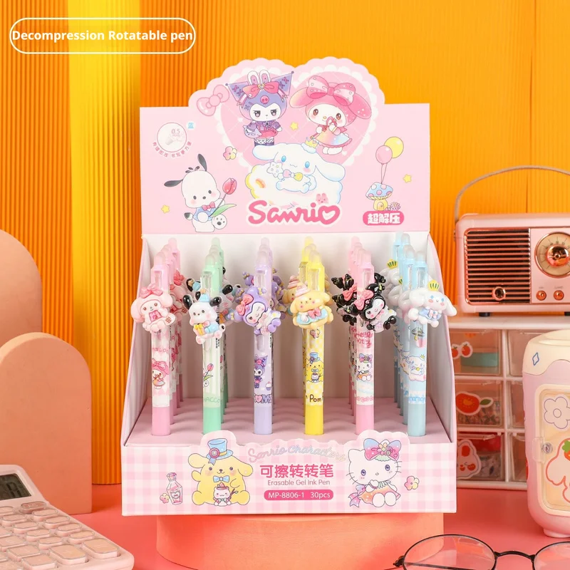 Sanrio 30pcs Gel Pen Kuromi Capybara Decompression Rotating Erasable Blue Black Kawaii Creative School Students Special Gifts