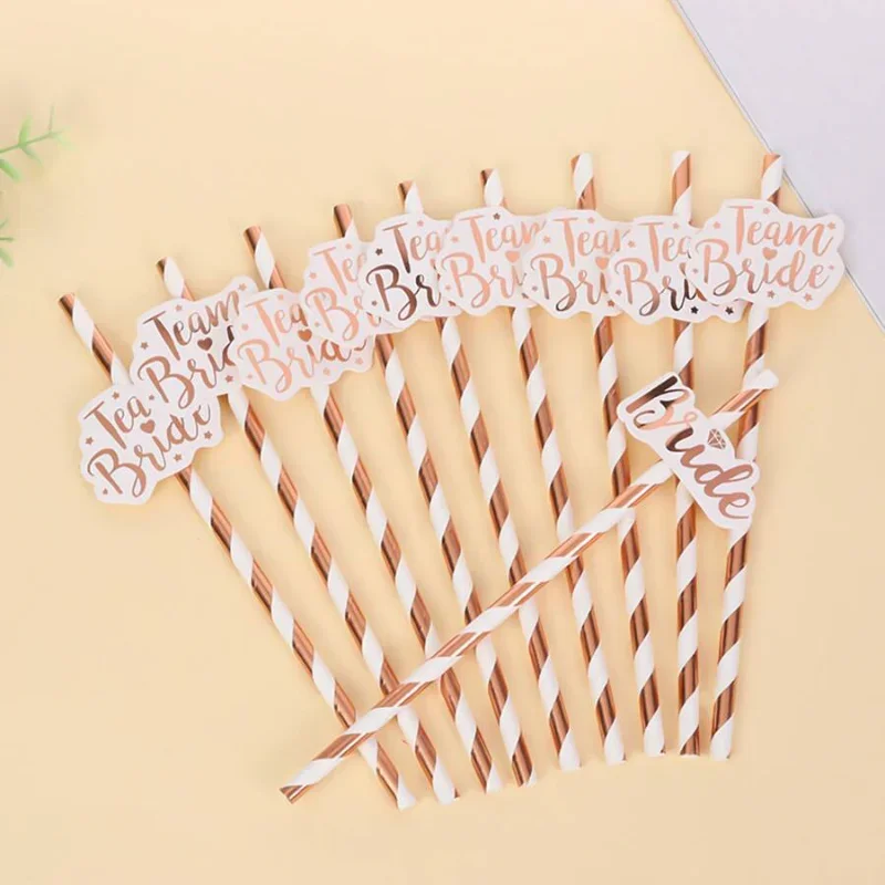 Rose Gold Disposable Paper Straws, Hen Party, Bachelorette Party, Drinking Straw, Bride To Be Bride Shower Favors, 10Pcs