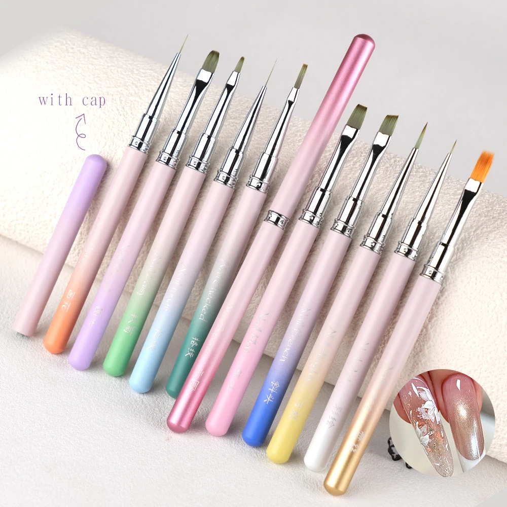 

Hot 11pcs Metal Rod Gradient Nail Art Brush Set Wholesale Colouring Brush Large Square Round Light Therapy Brush Halo