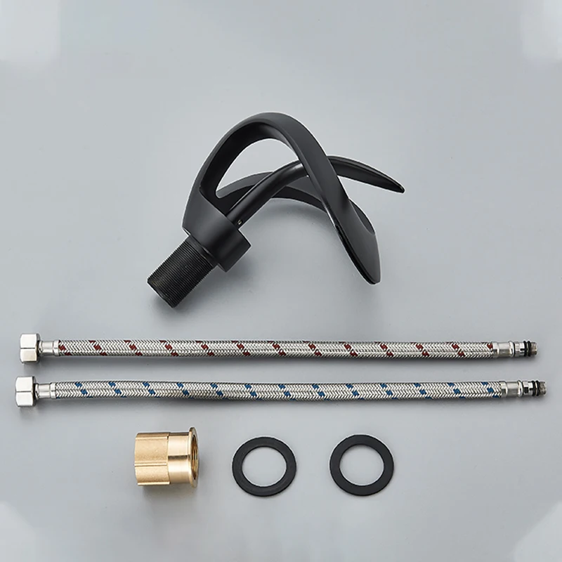 Black Bathroom Basin Taps Single Handle Waterfall Faucet Solid Brass Basin Mixer Taps Creative Hollowed Out Design Water Tap