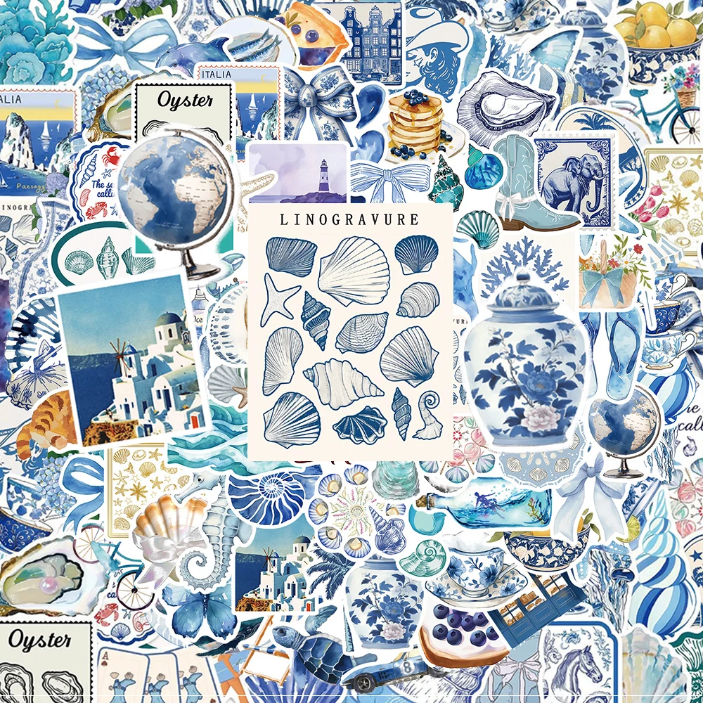

10/30/50/100pcs Ins Style Cartoon Blue Coast Stickers Cute Aesthetic Decals DIY Skateboard Scrapbook Phone Car Sticker Wholesale