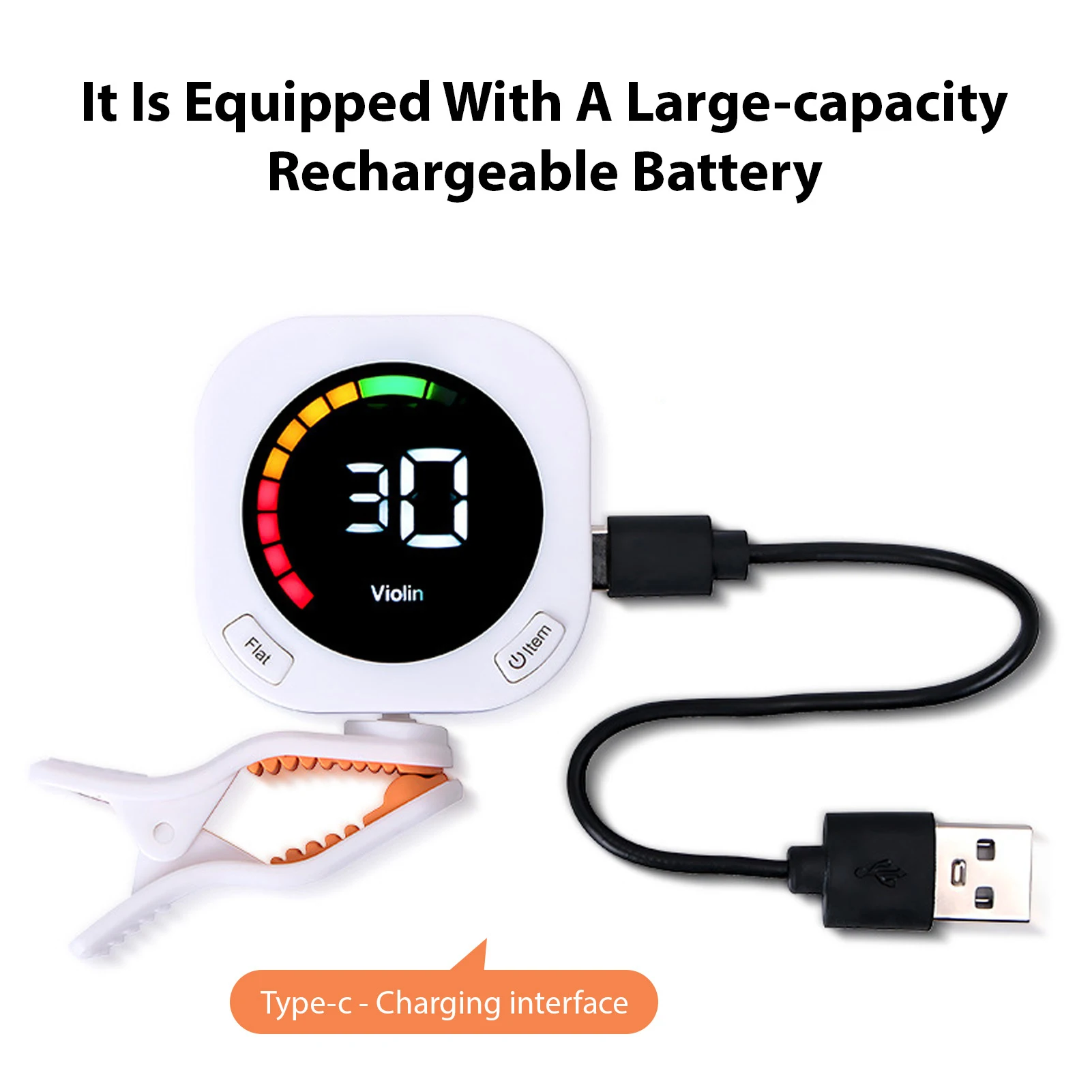 Guitar Tuner Clip On Portable Guitar Tuner with Rotating Clip Color Screen Rechargeable Universal Stringed Instrument Accessorie