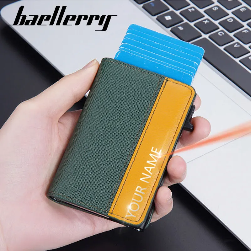 Baellerry RFID Short Men Wallets Name Engraving Mini Card Holders Brand Male Purses Luxury PU Leather Men\'s Wallet