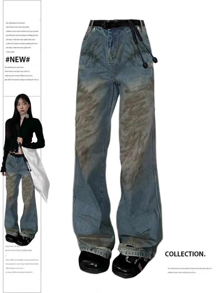 

Women Vintage Blue Jeans Harajuku Emo 2000s Aesthetic Oversize High Waist Denim Pants 90s Y2k Baggy Cowboy Trousers Clothes 2023