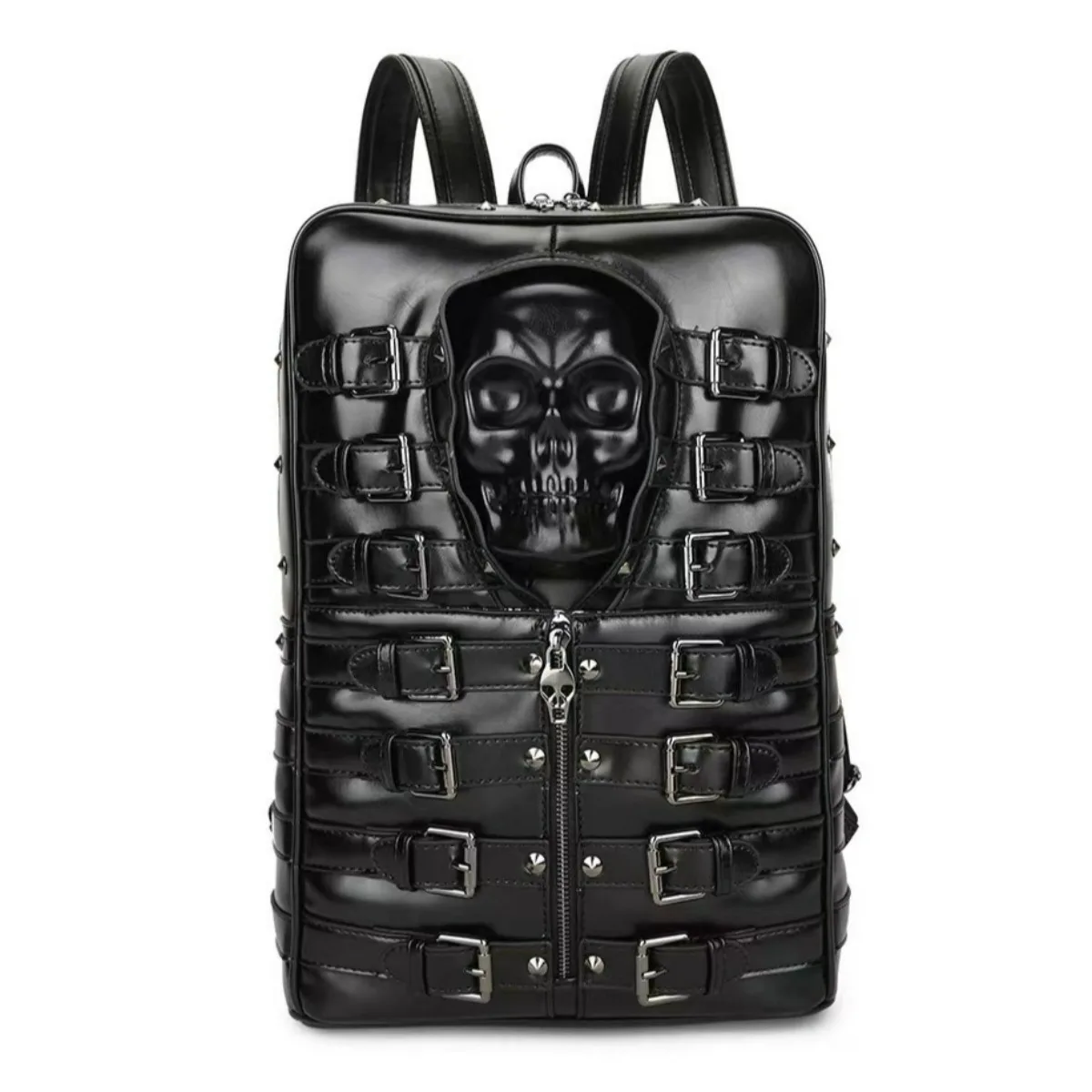 16 Inch Men Skeleton Backpacks Vintage High Quality Leather Male Student Backpack Boy Punk Laptop School Computer Bag