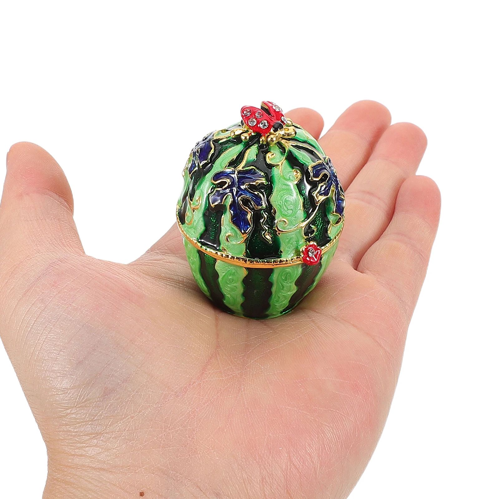 

Watermelon Hinged Trinket Box Vintage Metal Egg Jewelry Keepsake Storage Organizer Enamel Artistic Design Scratch-Resistant