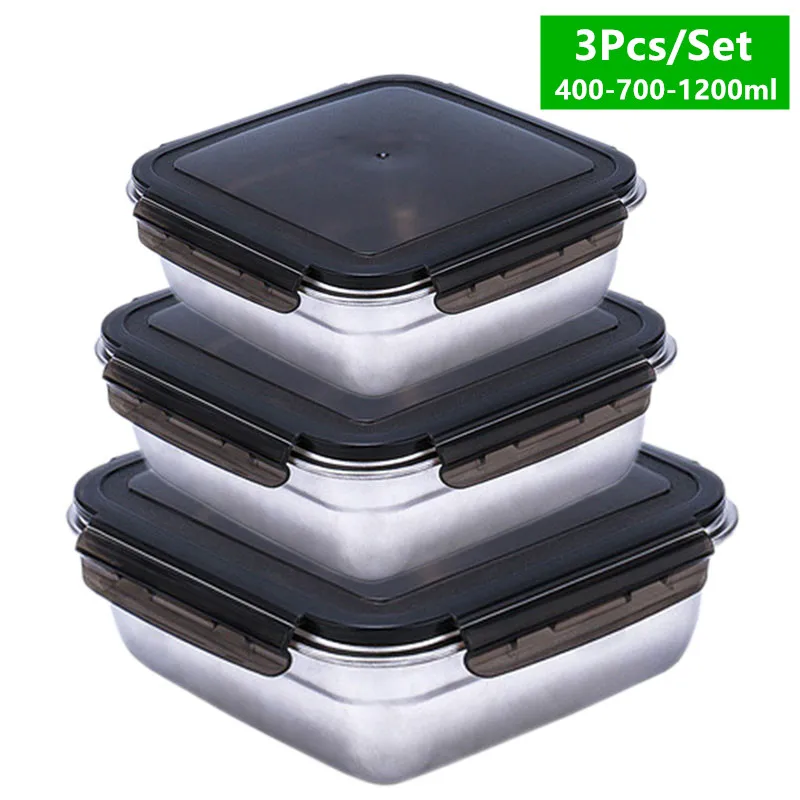 1200/750/400ML Lunch Box Sets Food Grade 304 Stainless Steel Anti-leak Bento Box Strong Tightness Microwave Can Heating Lunchbox