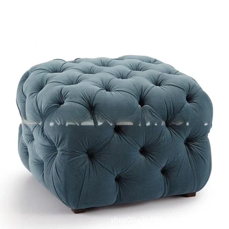 American solid wood shoe stool, simple and modern buckle soft bag square pedal clothing store footstool