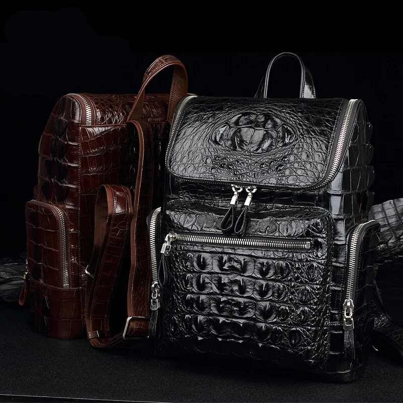 2024 New Designer Luxury Crocodile Skin Men\'s Backpack Large Capacity Man Travel Bag Business Real Leather Laptop School Bag 40