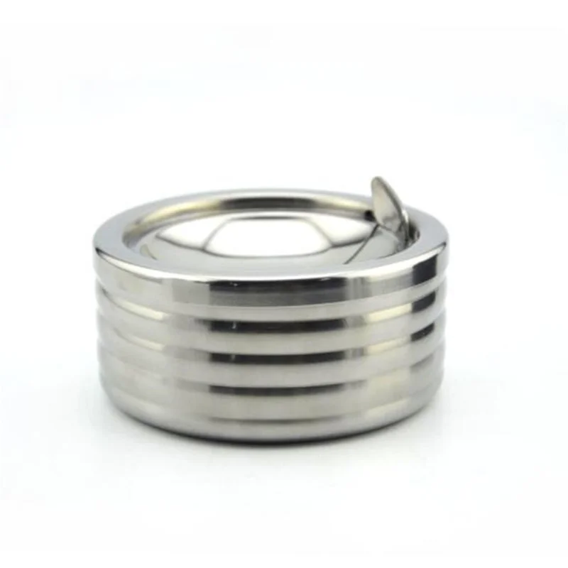 1pc Cigarette Lidded Ashtray Stainless Steel Silver Windproof Ashtray with Lid Round Shape Smoking Ash Tray