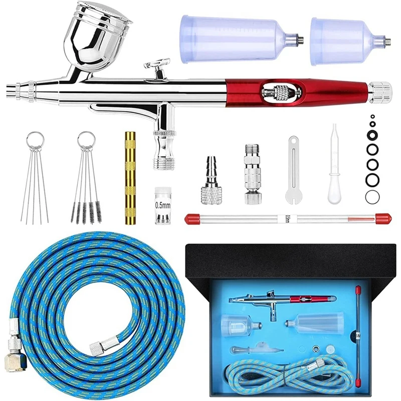 Airbrush Kit  Dual-Action Airbrush With 0.3/0.5Mm Needles Set 20Cc/40Cc Cup  Air Hose And Cleaning Kit