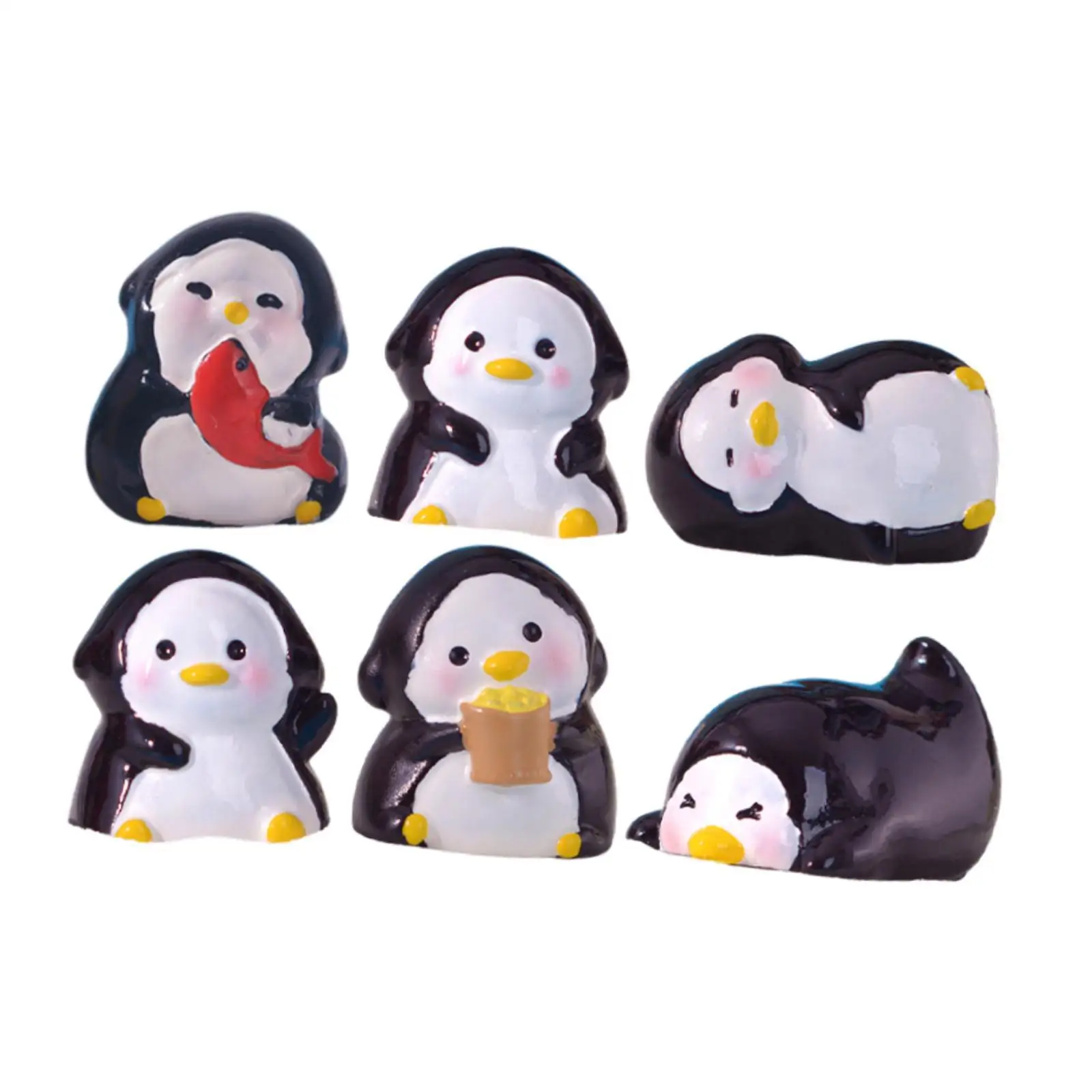 6 Pieces Mini Penguin Figurines Resin DIY Bonsai Crafts Small Sculptures