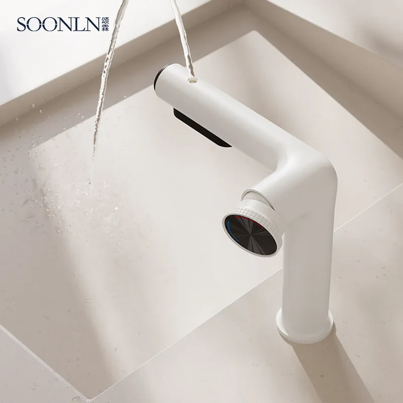 Modern style washbasin faucet with pull type hot and cold faucets, multifunctional washbasin faucet